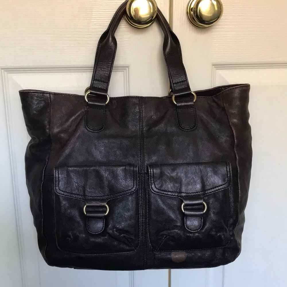 Halogen Large Brown Distressed Leather Tote Bag